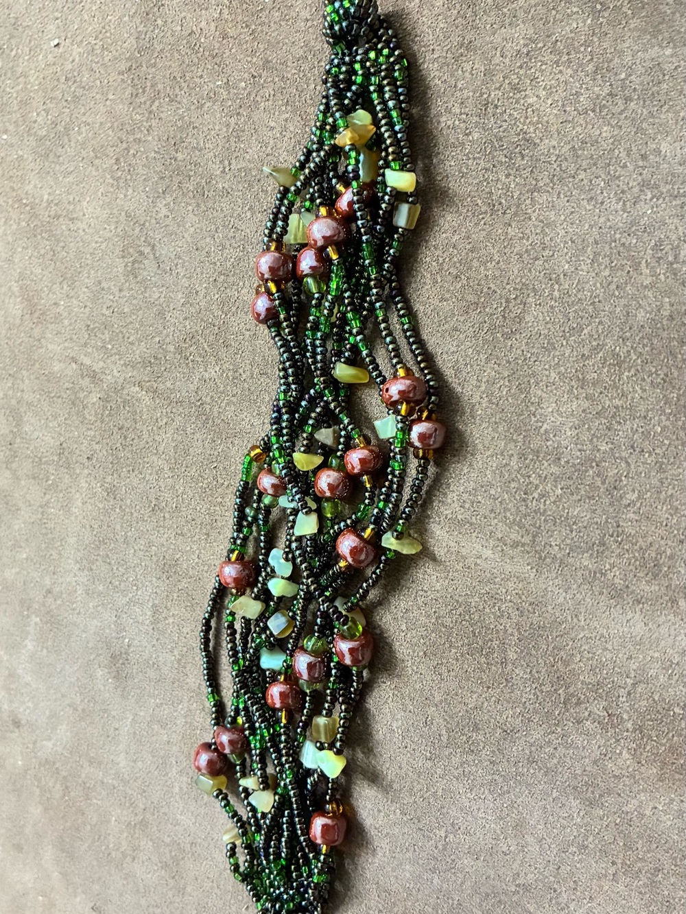 Handmade Green and Brown Beaded Multi-Strand Bracelet